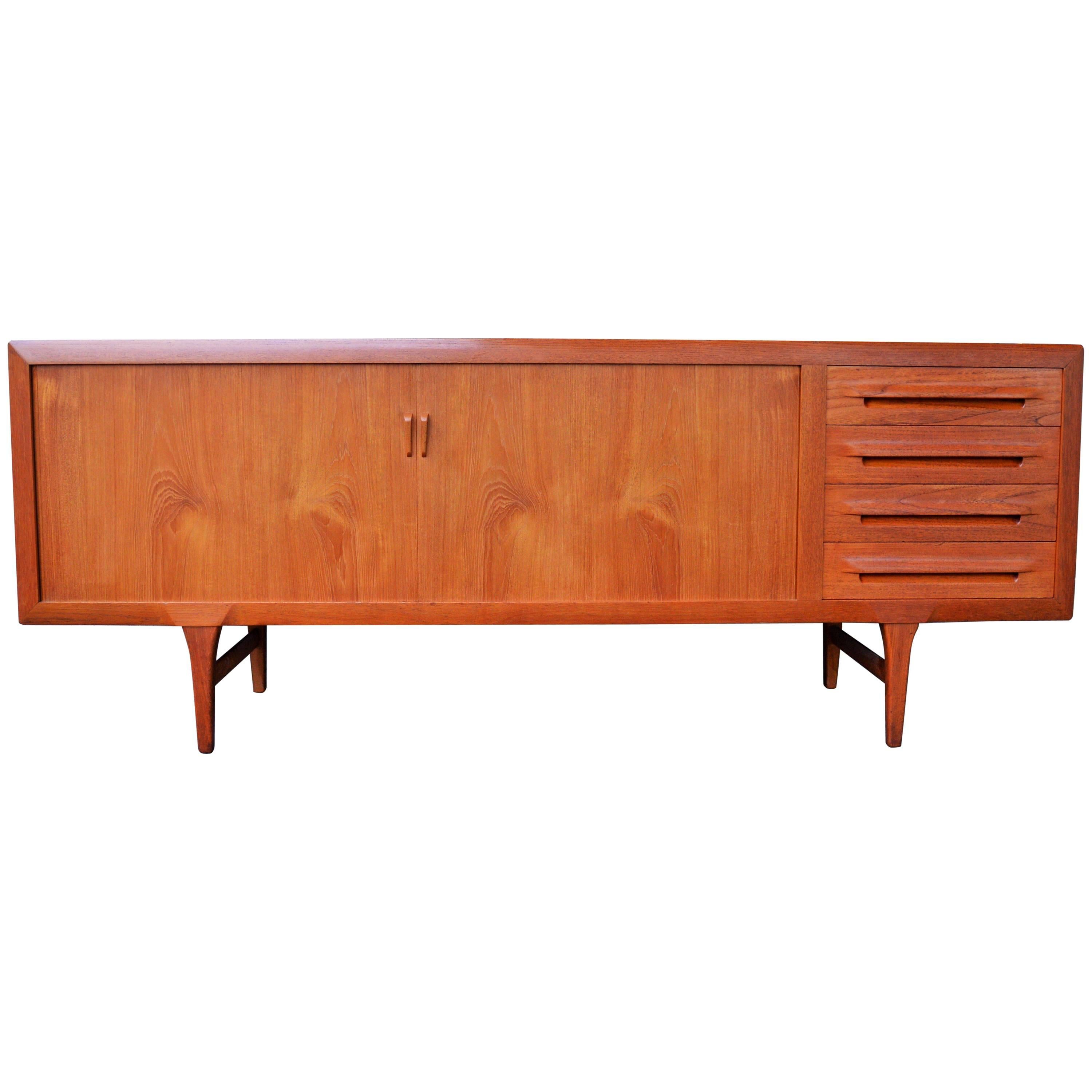 1950s Danish Teak Tambour Credenza by Ib Kofod-Larsen with Finished Back
