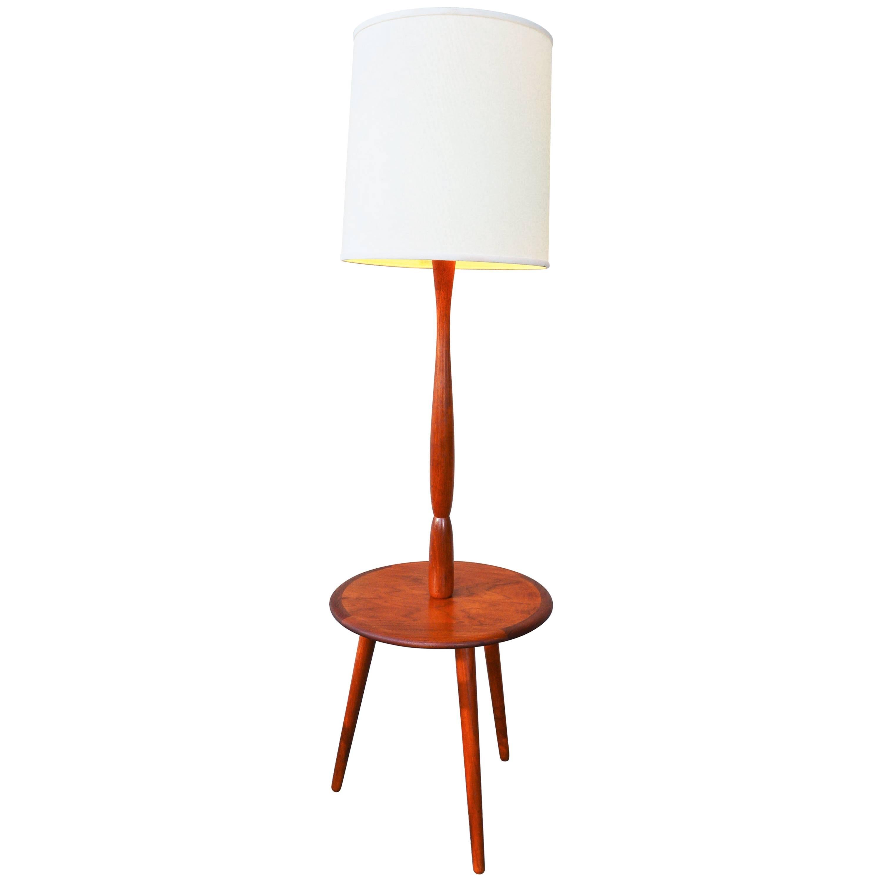 Danish Teak Tripod Floor Lamp with Round Side Table 