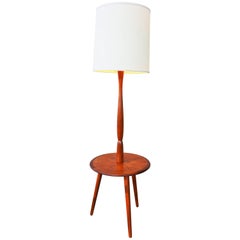 Danish Teak Tripod Floor Lamp with Round Side Table 