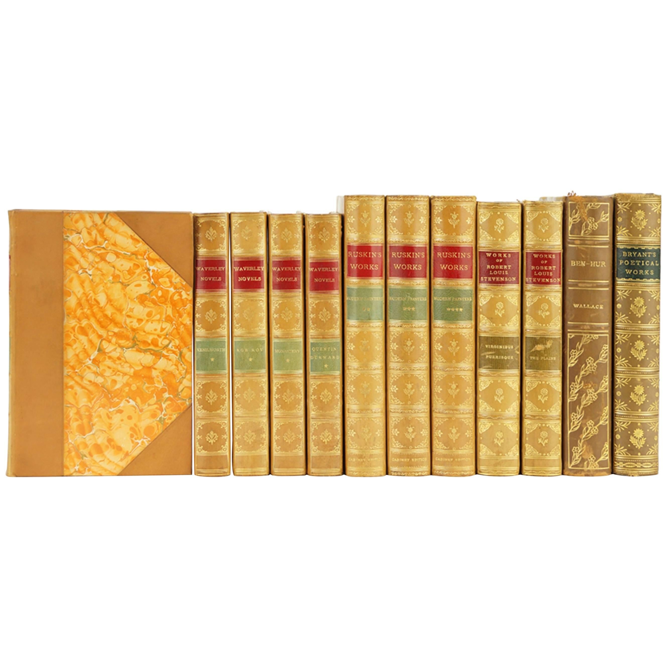 Collection of 300 Leather Bound Books with Gilt Tooling