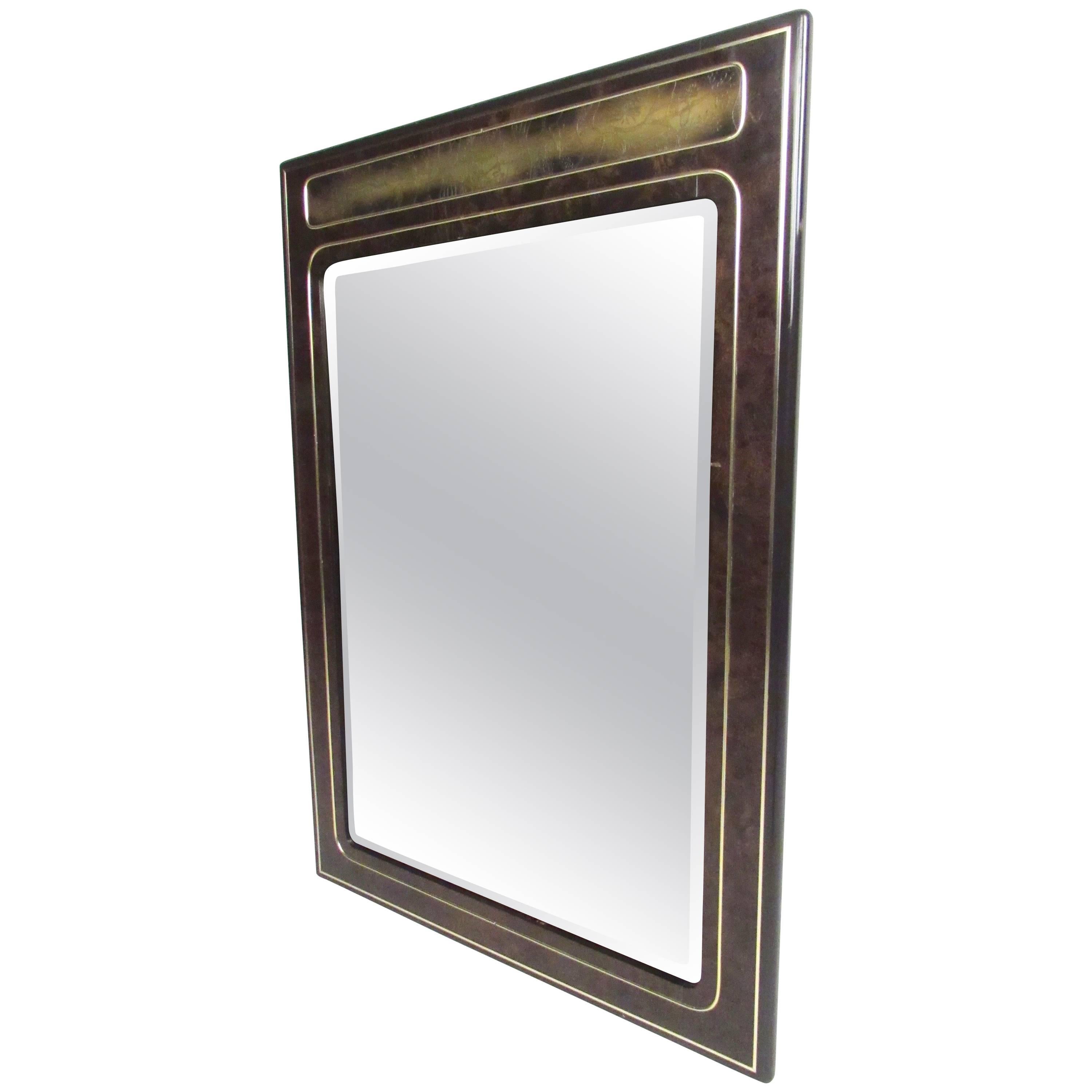 Vintage Mastercraft Burl and Brass Wall Mirror by Bernhard Rohne For Sale