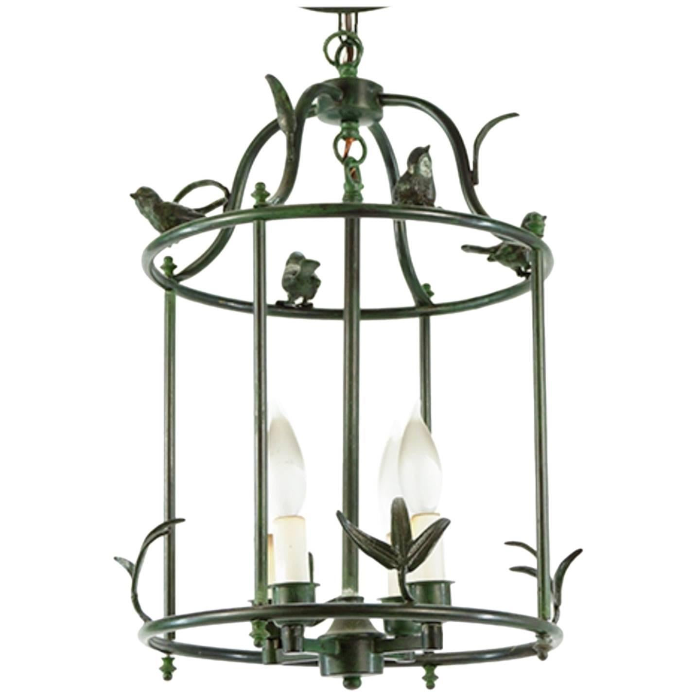 Birdcage Form Hanging Lantern with Verdigres Finish in the Style of Giacometti