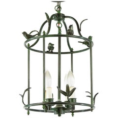 Birdcage Form Hanging Lantern with Verdigres Finish in the Style of Giacometti