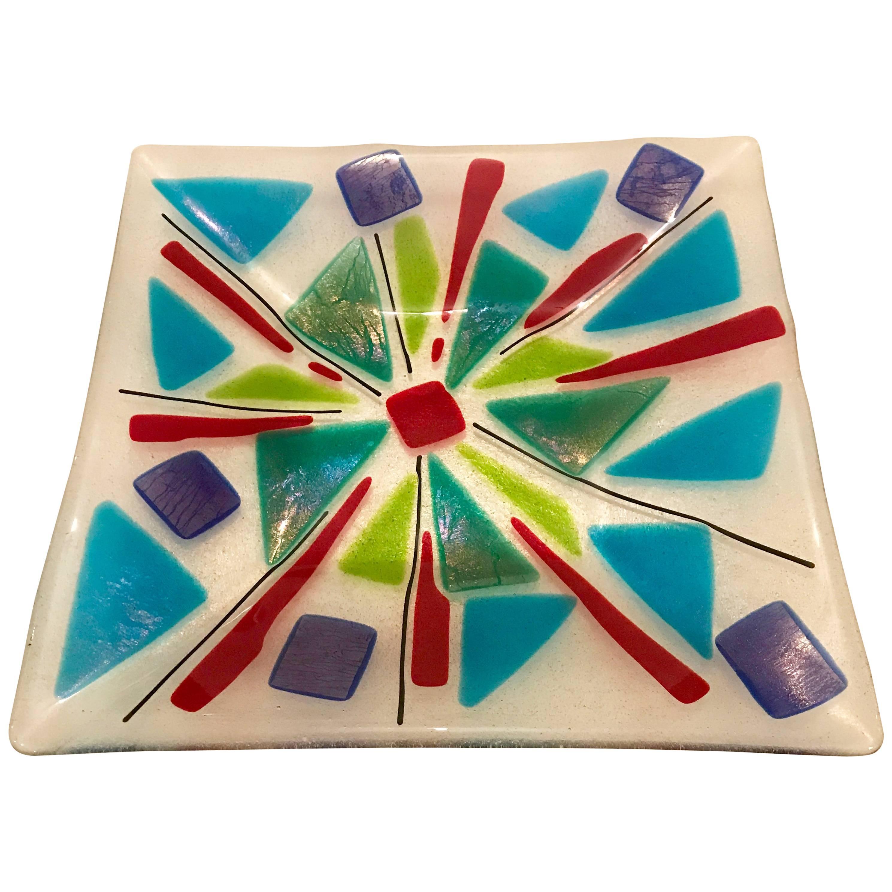 Mid Century Modern Fused Art Glass Decorative Tray or Platter
