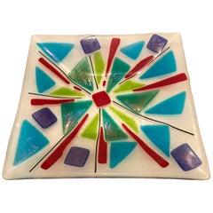 Mid Century Modern Fused Art Glass Decorative Tray or Platter