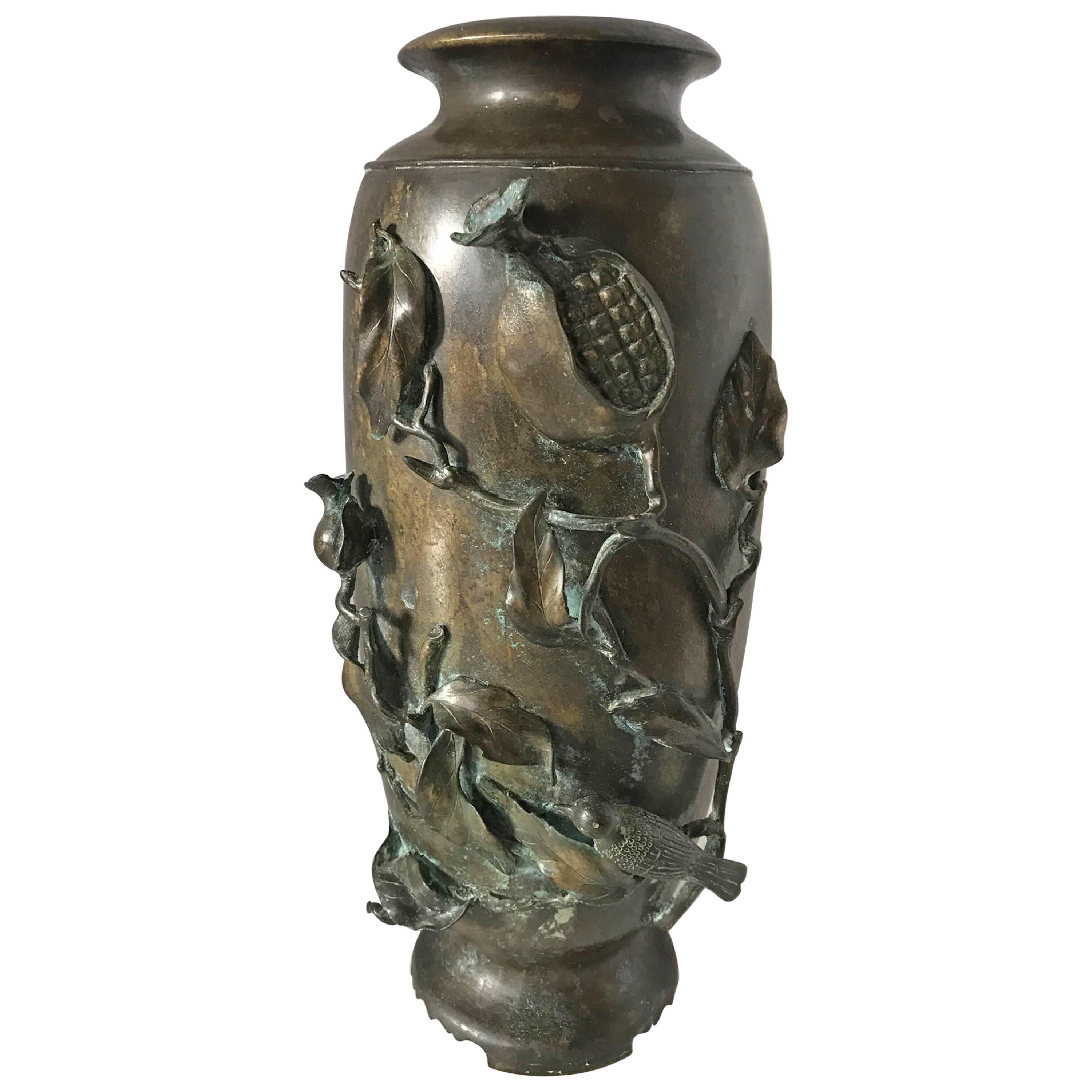 Antique Japanese Bronze Baluster Vase Urn Meiji Period