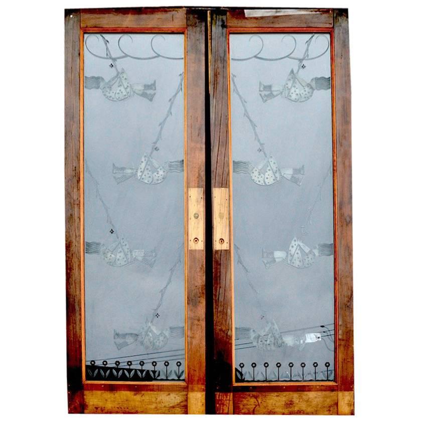 Pair of Art Deco Etched Glass Doors