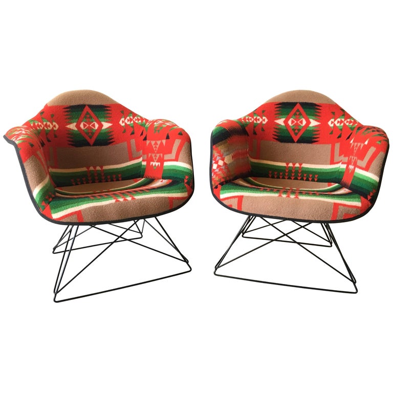 Vintage Eames Pendleton Wool Blanket Low Lounge Chairs at 1stDibs