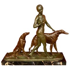 Statue en bronze peint à froid Louis Riche Art déco, vers 1930