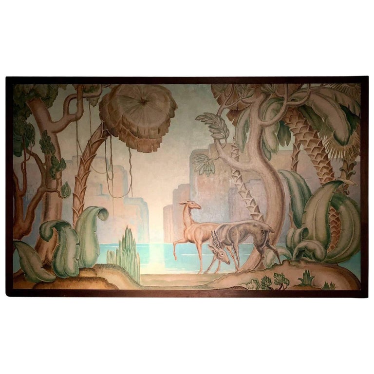 Art Deco Original Painting Mural in the Style of Jean Dupas For Sale at