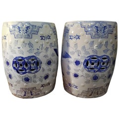 Blue and White Garden Stools, Pair