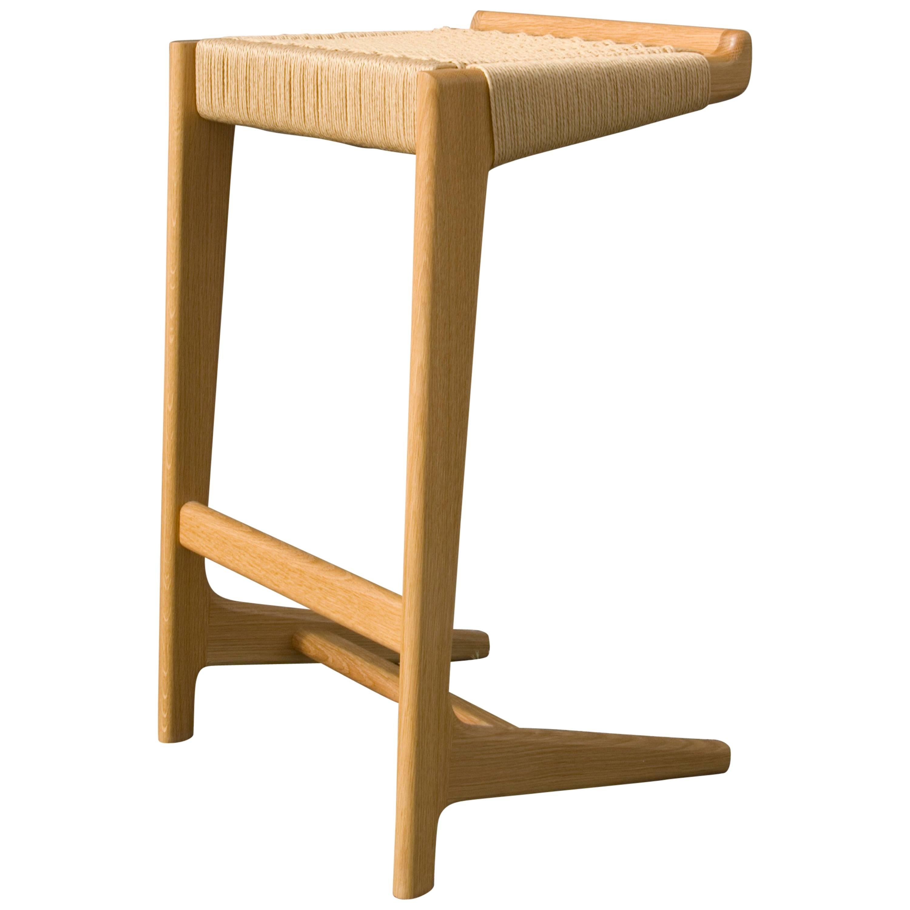 Mid-Century Modern Rian Cantilever Barstool, Woven Danish Cord Seat Deck For Sale