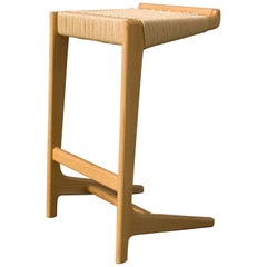 Used Mid-Century Modern Rian Cantilever Barstool, Woven Danish Cord Seat Deck