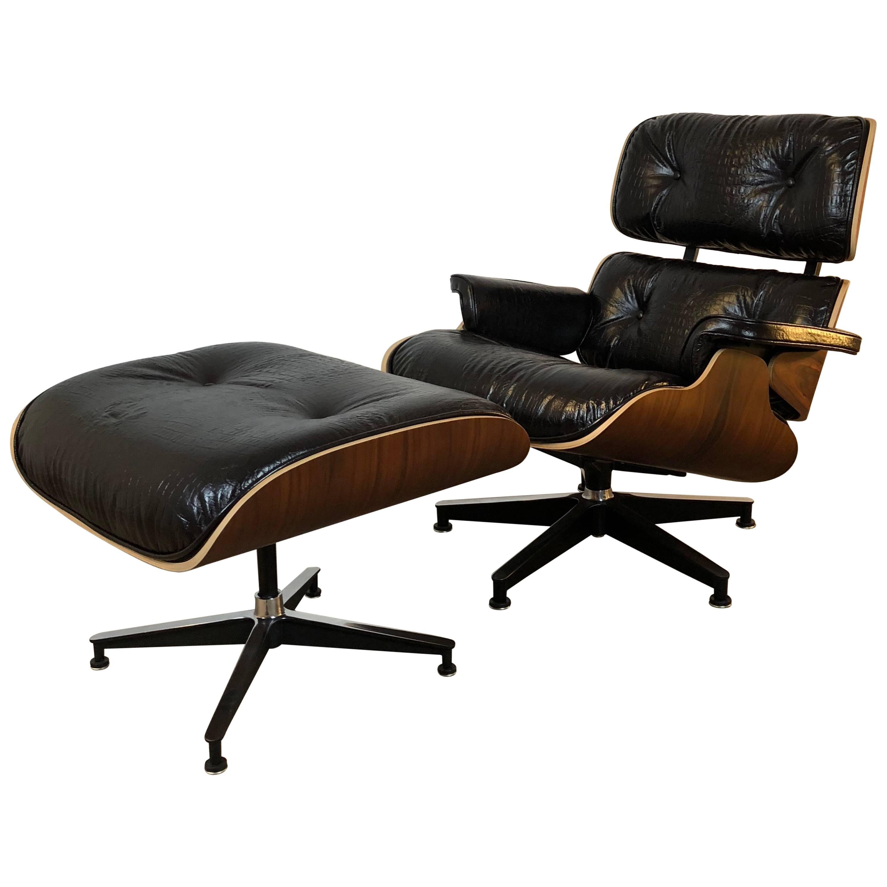 Eames Lounge Chair and Ottoman, Rosewood, Crocodile, Herman Miller For Sale
