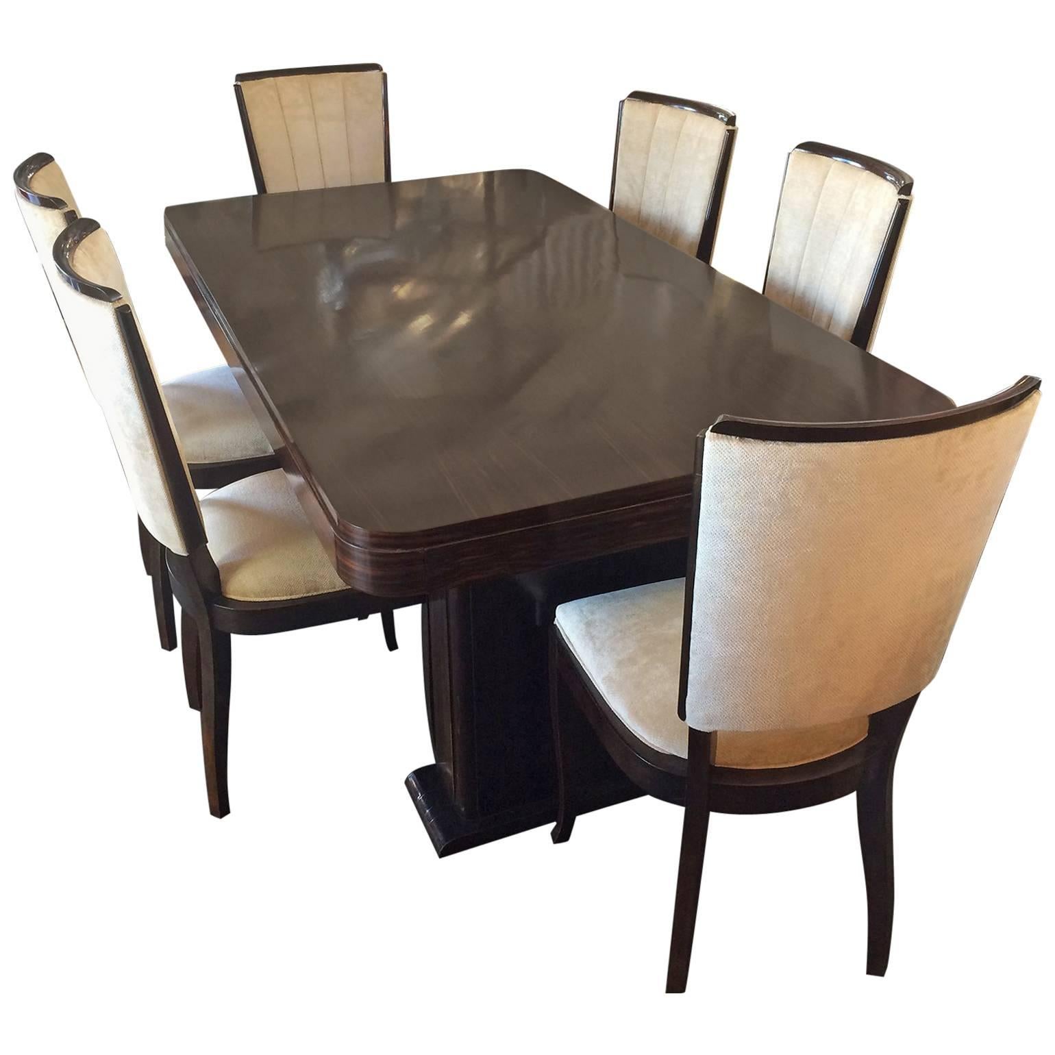 Art Deco French Macassar Dining Suite Including Extensions