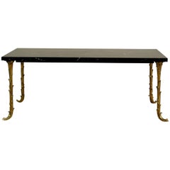 Maison Baguès, Coffee Table in Gilded Bronze and Green Marble, France, 1950