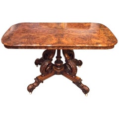 Stunning Quality Burr Walnut Victorian Period Library Table Stunning Quality Burr Walnut Victorian Period Library Table