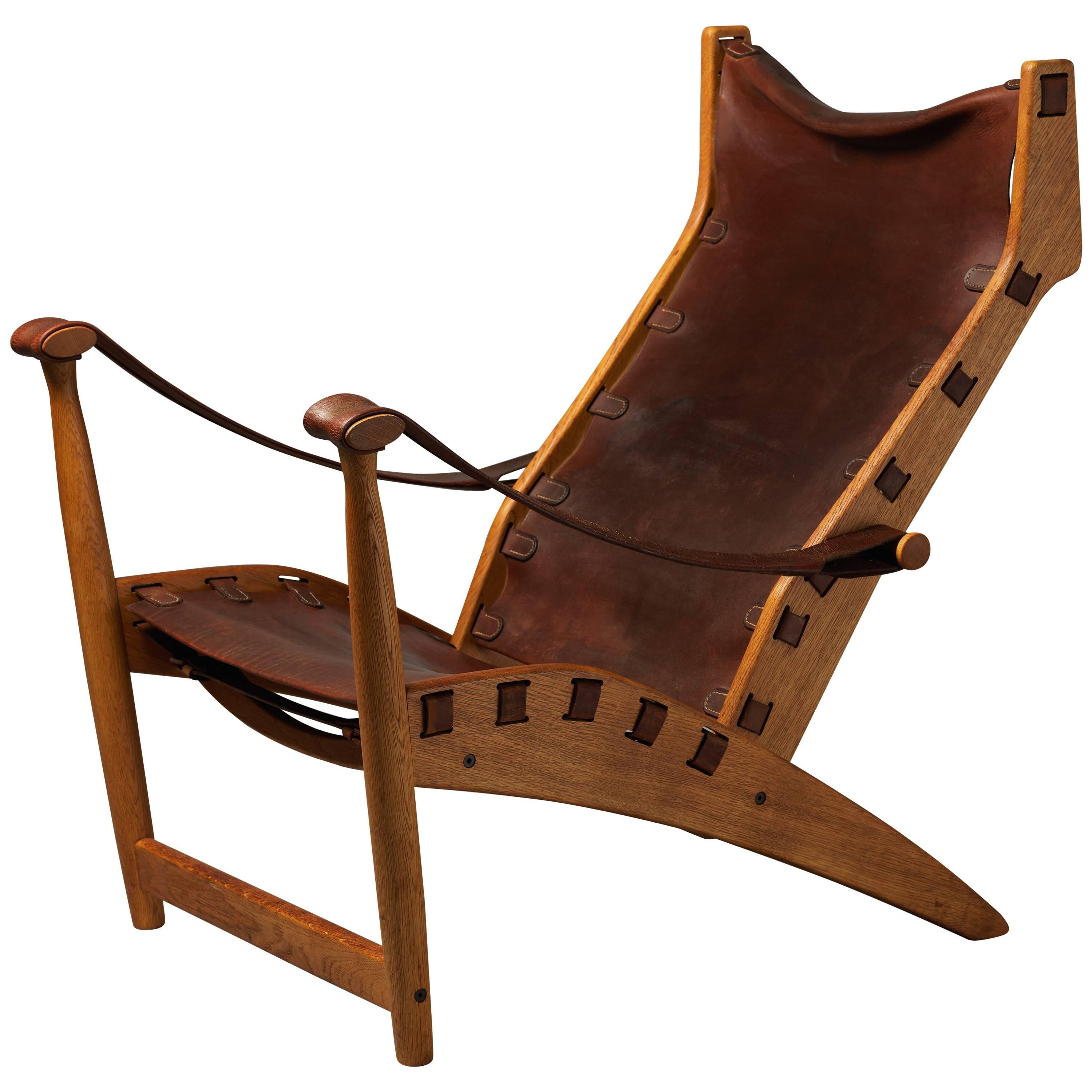 Mogens Voltelen, Copenhagen Lounge Chair II, Oak, Natural Brown Leather, 1960