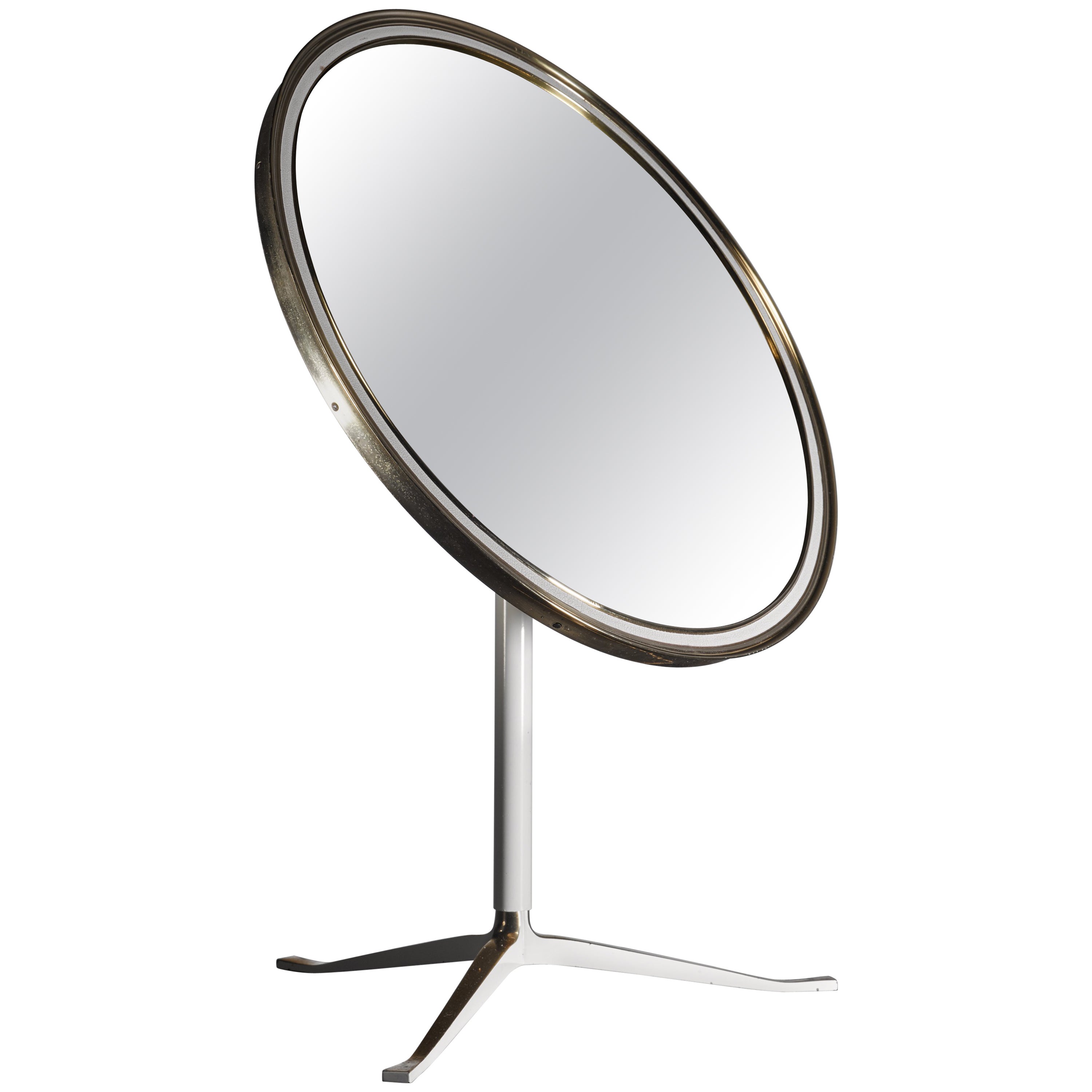 West German Lighted Tabletop Vanity Mirror in Brass at 1stDibs