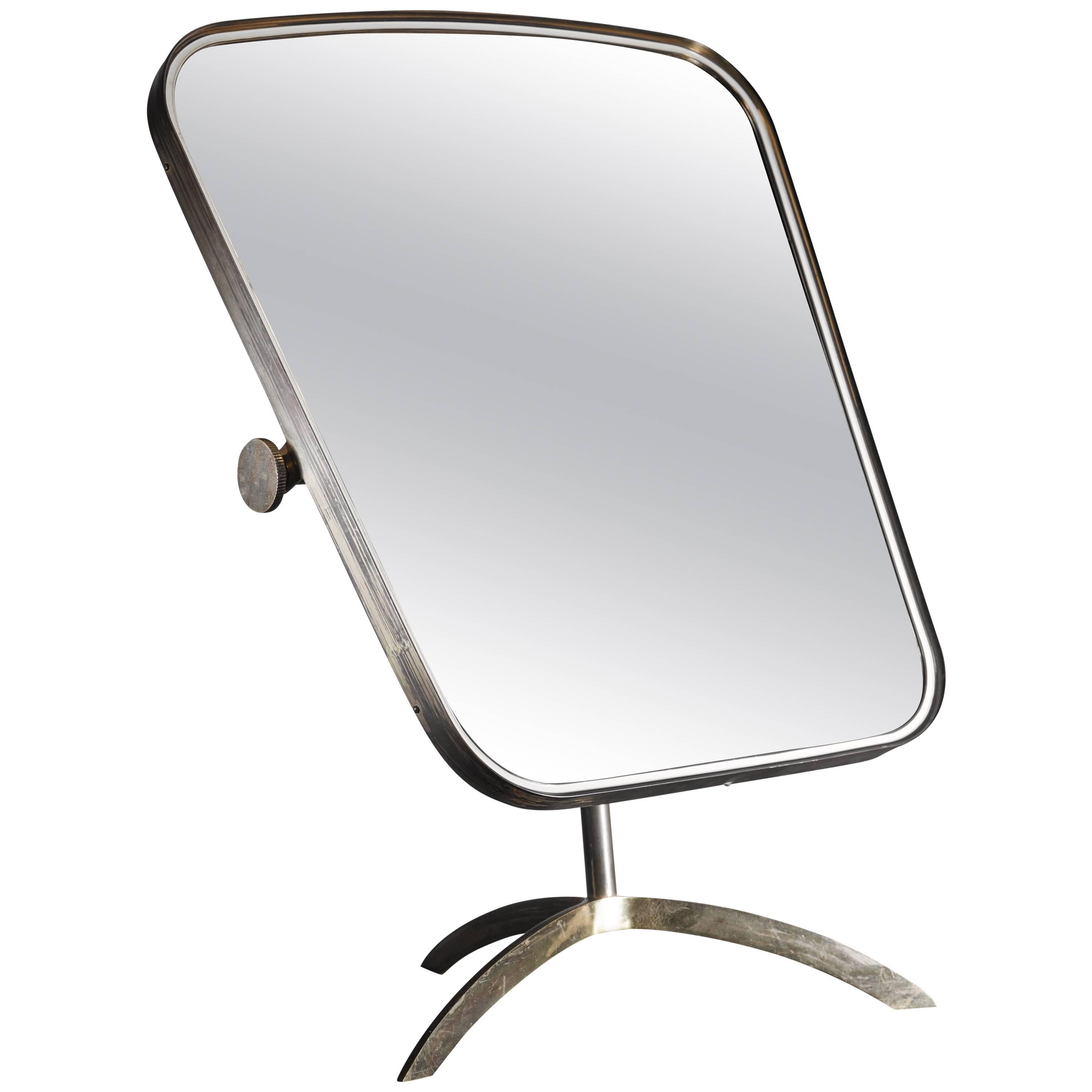 Brass Tilting Console Mirror with White Inside Rim, Germany, 1950s For Sale