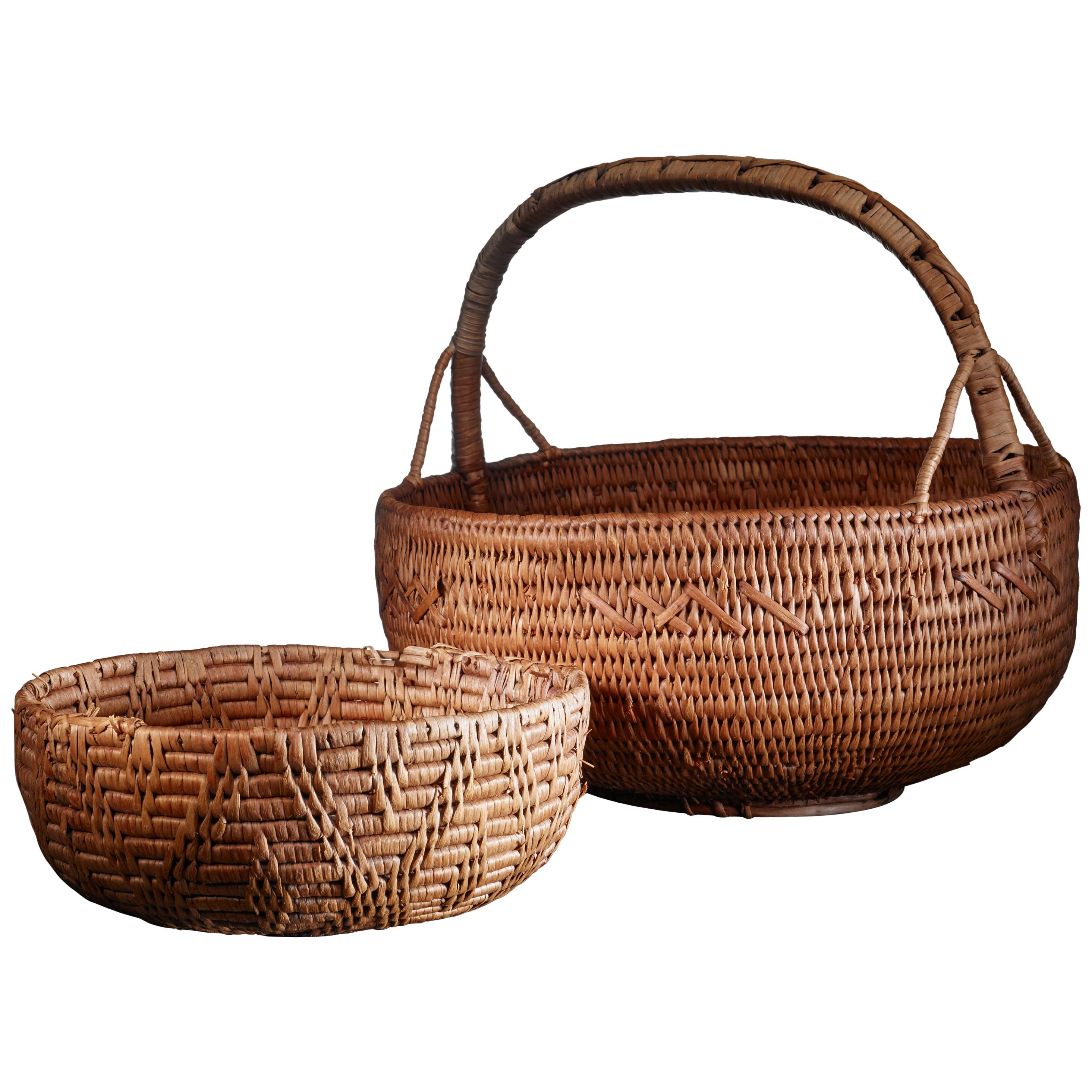 Pair of Swedish Woven Folk Art Baskets, 19th Century