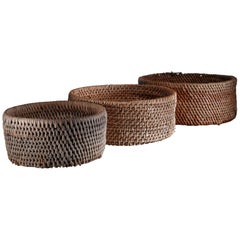 Set of Three Woven Folk Art Baskets, Sweden