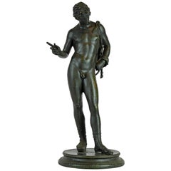 Statue italienne en bronze du 19ème siècle d'Antinoüs avec peau de chèvre d'après l'antique