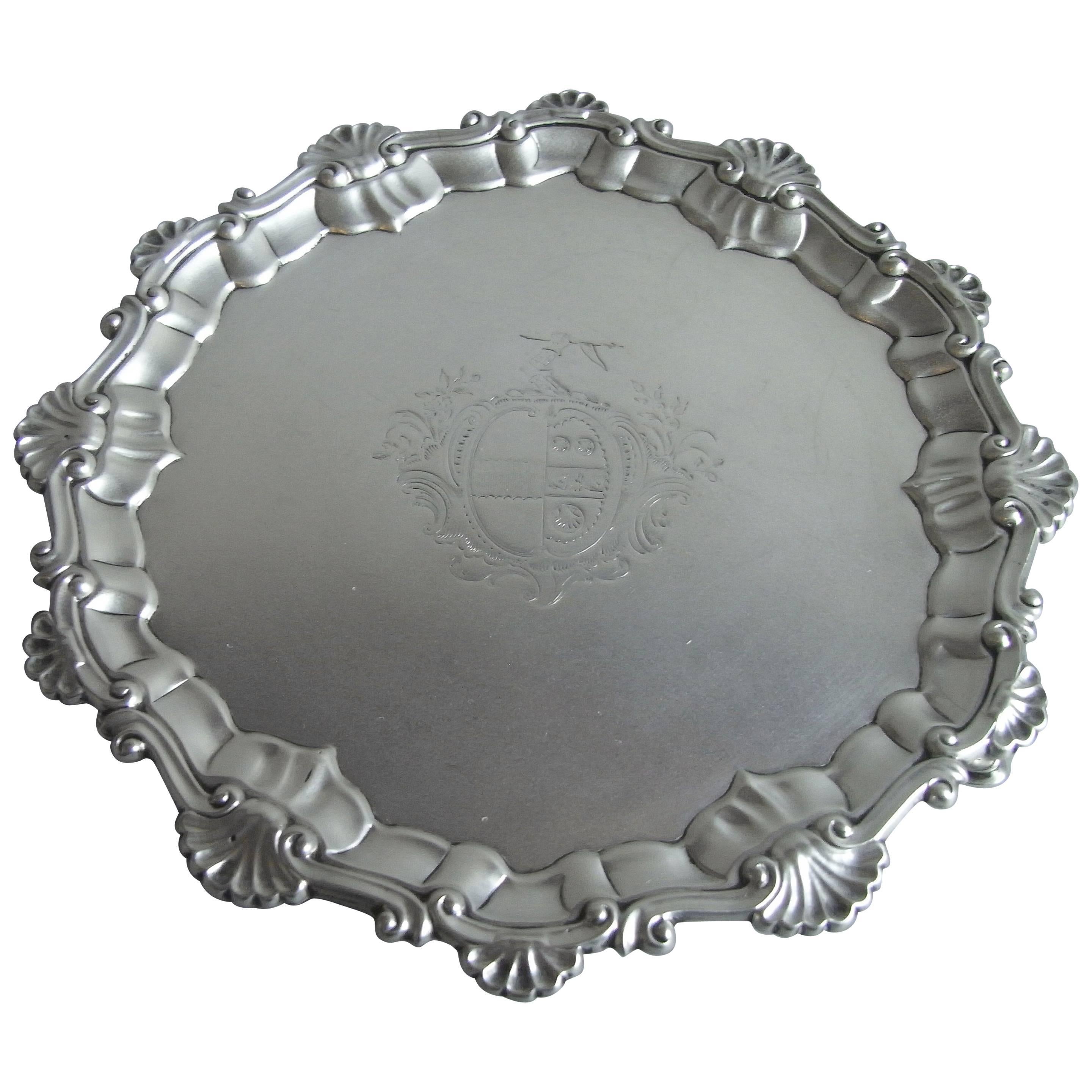 Early George III Salver Made in London in 1761 by Ebenezer Coker For Sale