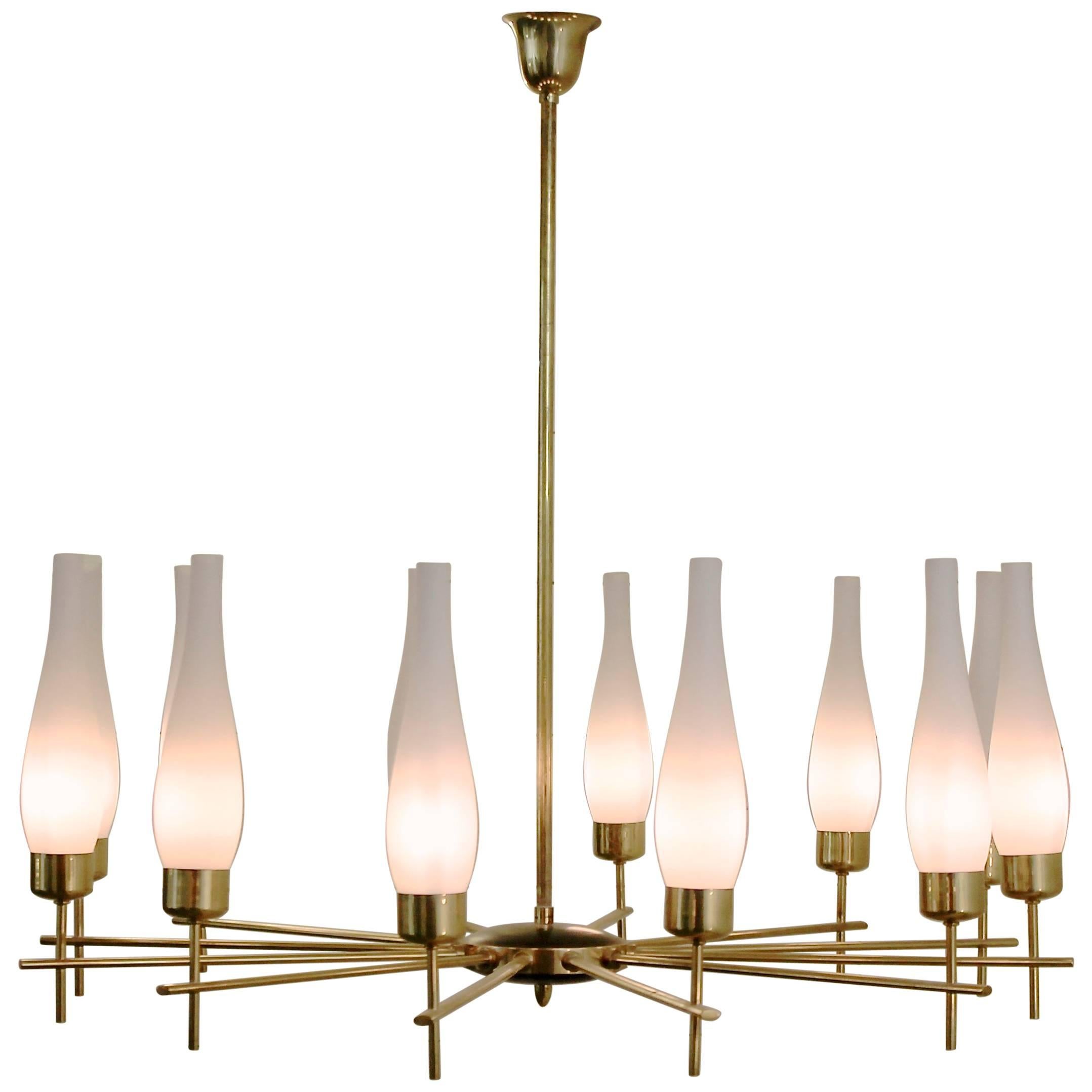 Brass and Opaline Glass Chandelier, Finland, 1960s For Sale at 1stDibs