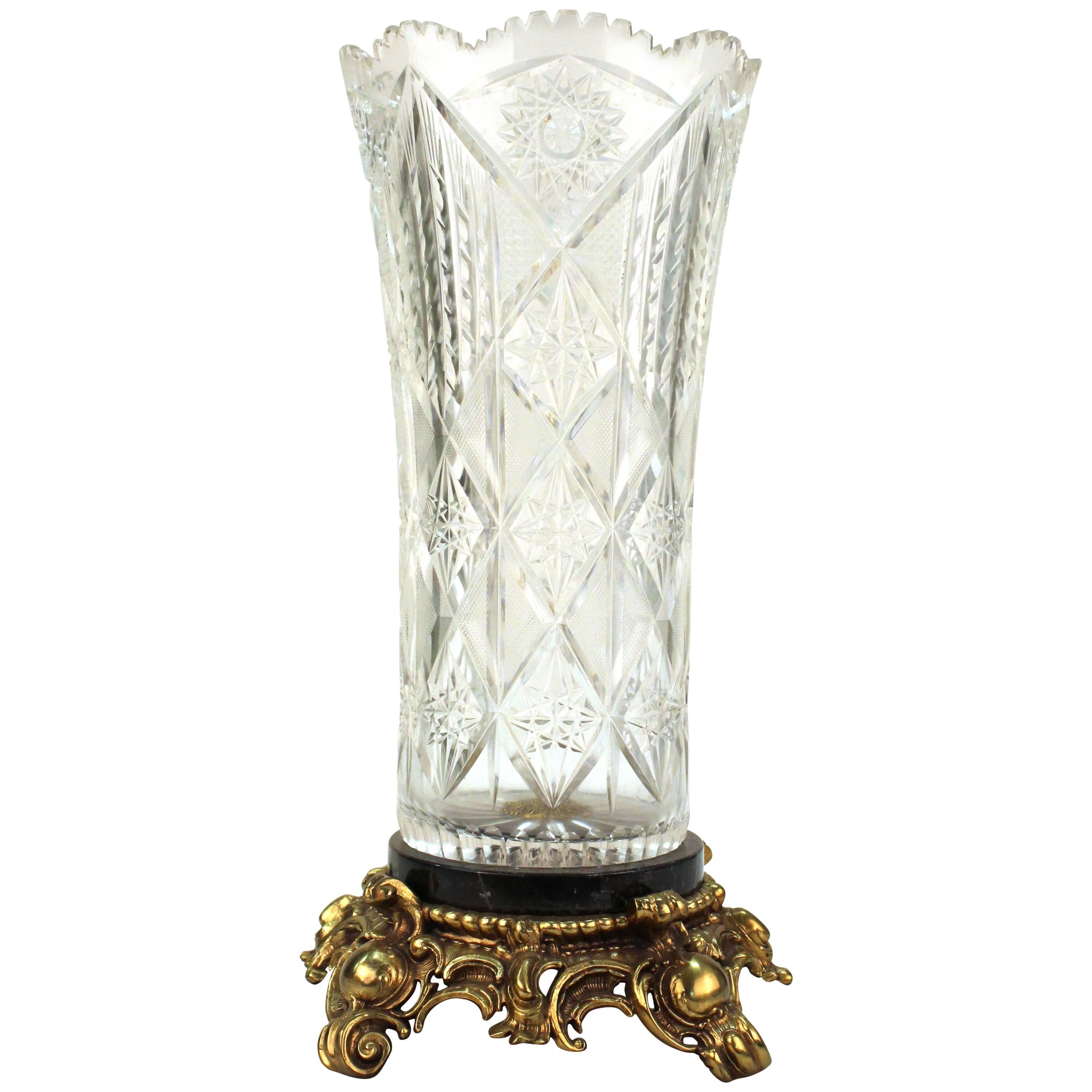 Victorian Cut Crystal Vase on Marble and Gilt Metal Base