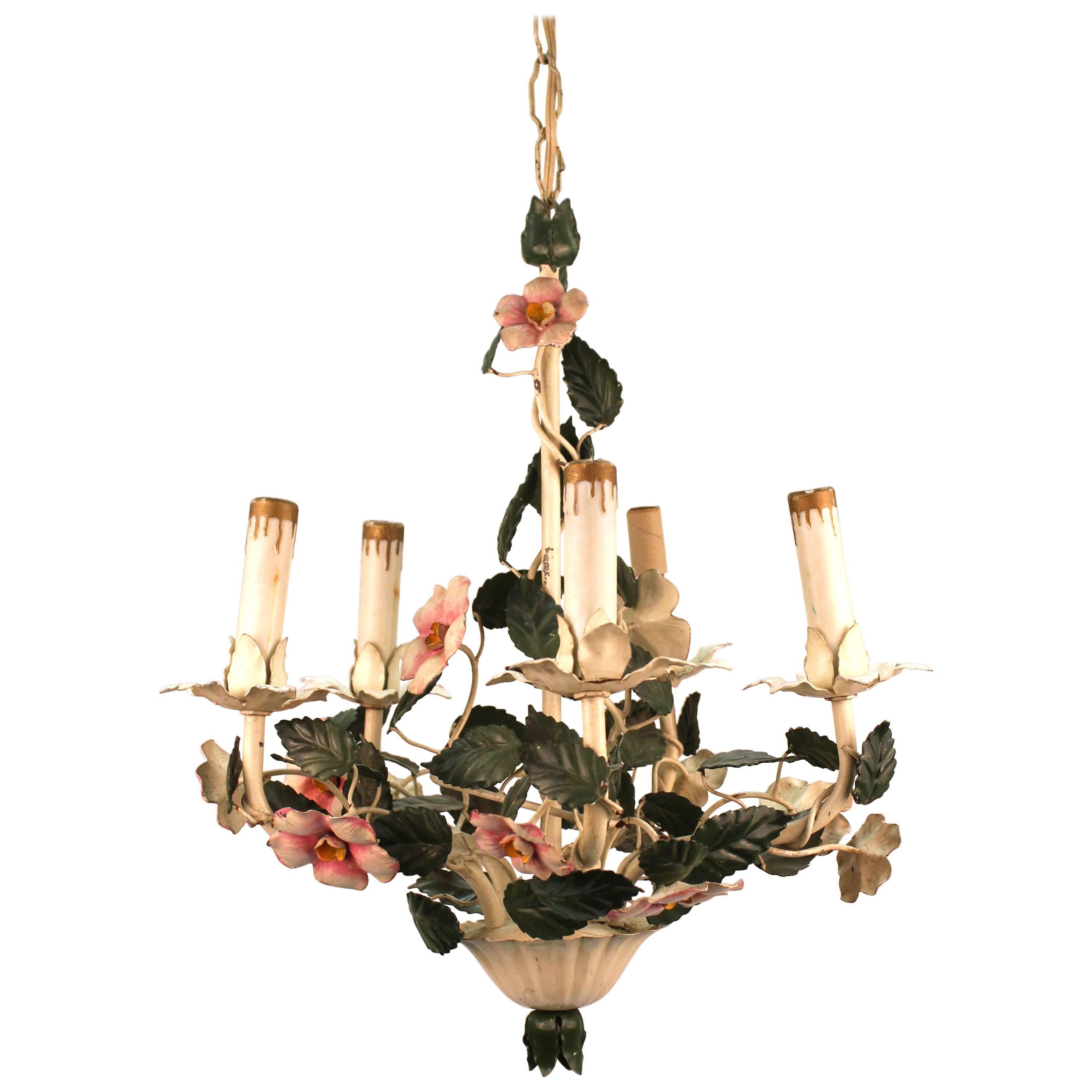 Mid-Century Toleware Floral Chandelier