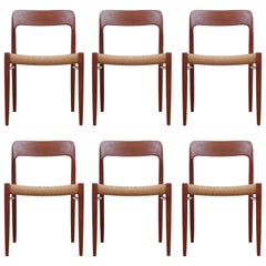 Mid-Century Modern Scandinavian Set of Six Dining Chairs in Teak Model 75