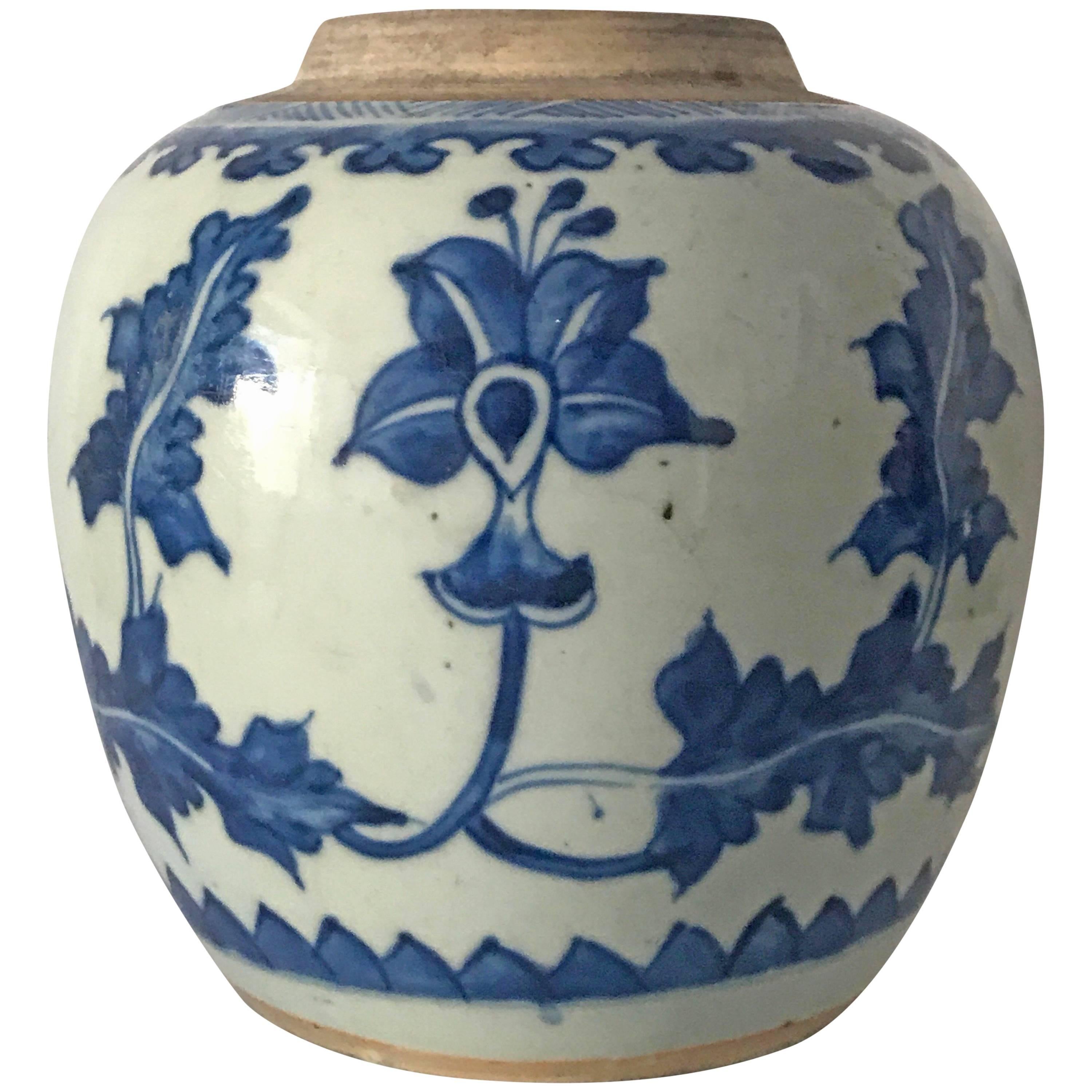 Chinese Blue and White 17th c Kangxi Jar 1662-1722 For Sale