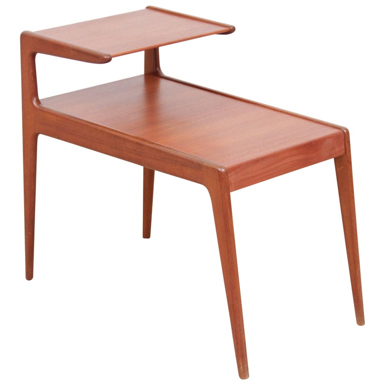 Mid Century Modern Scandinavian Teak Two Tier Side Table By Kurt Ostervig