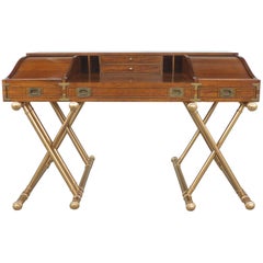 Campaign Style Desk with Tambour Doors on Crossed Wood Bases by John Van Koert