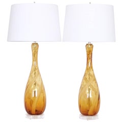 Seguso Murano Glass Lamps in Amber and White