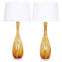 Seguso Murano Glass Lamps in Amber and White