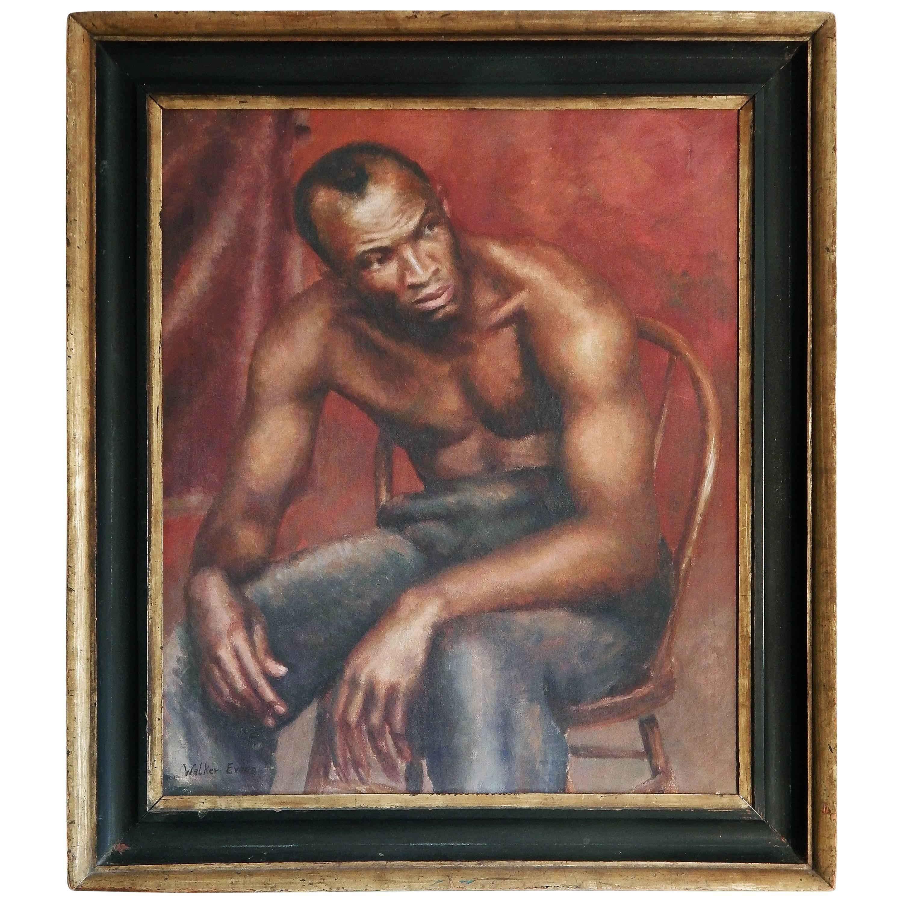 „Sitzender schwarzer Mann“, seltenes und schönes Gemälde im WPA-Stil, Walker Evans zugeschrieben im Angebot
