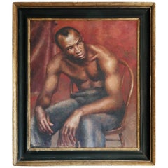 "Seated Black Man, " Rare and Fine WPA-Style Painting attributed to Walker Evans