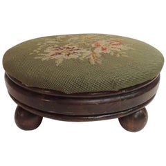 Antique Round Tapestry Upholstered Footstool