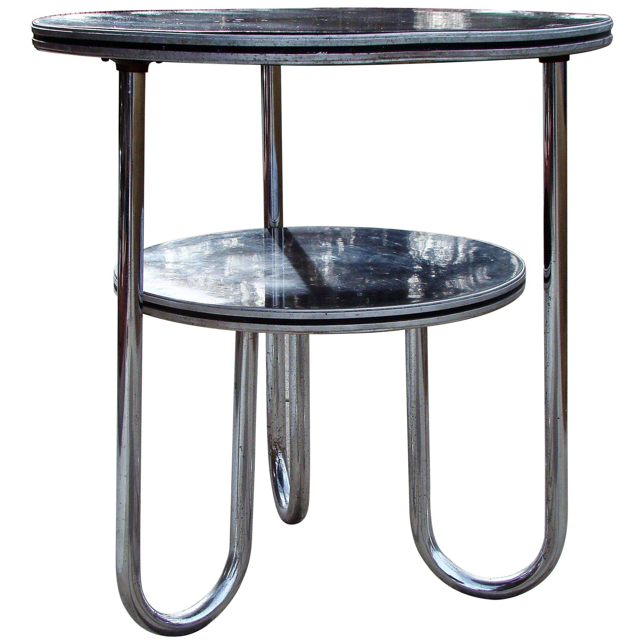 Art Deco Machine Age Two-Tiered Chrome Table, Wolfgang Hoffmann for Royal Chrome For Sale