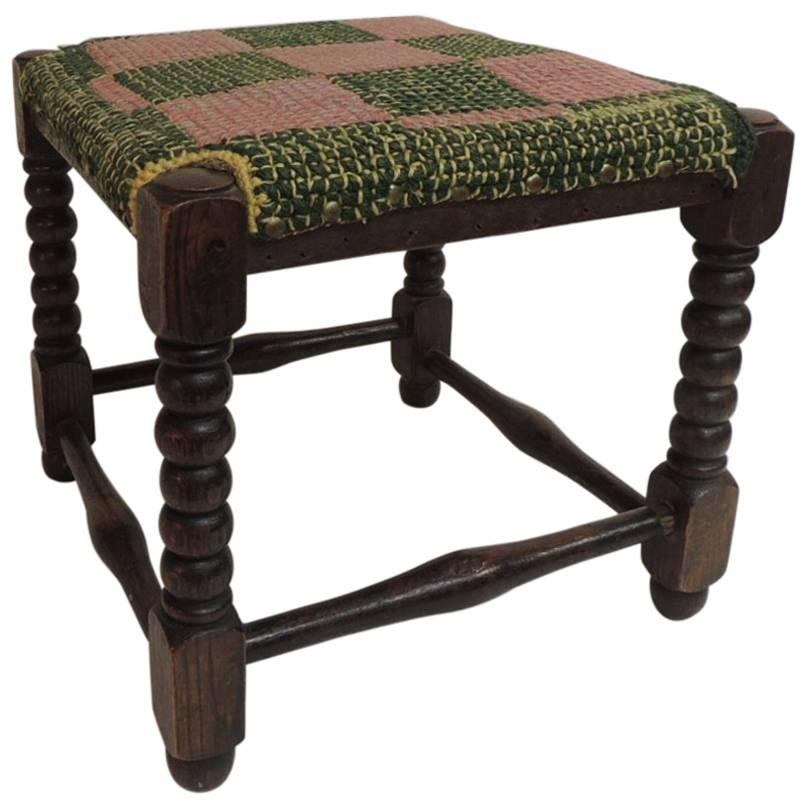Antique Square William and Mary Style Turned Wood Legs Stool