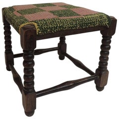 Antique Square William and Mary Style Turned Wood Legs Stool