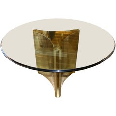 Mastercraft Brass Pedestal Dining Table with Bevelled Glass Top