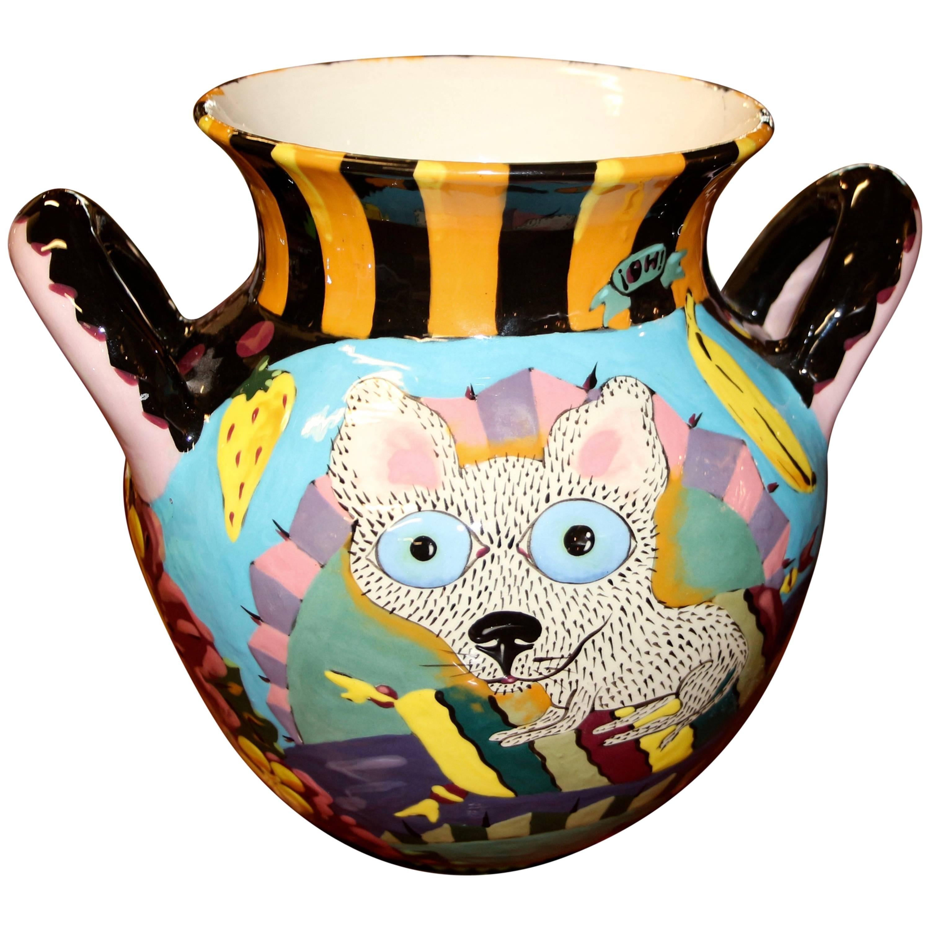 Whimsical David Gurney Glazed Vessel Chihuahua 