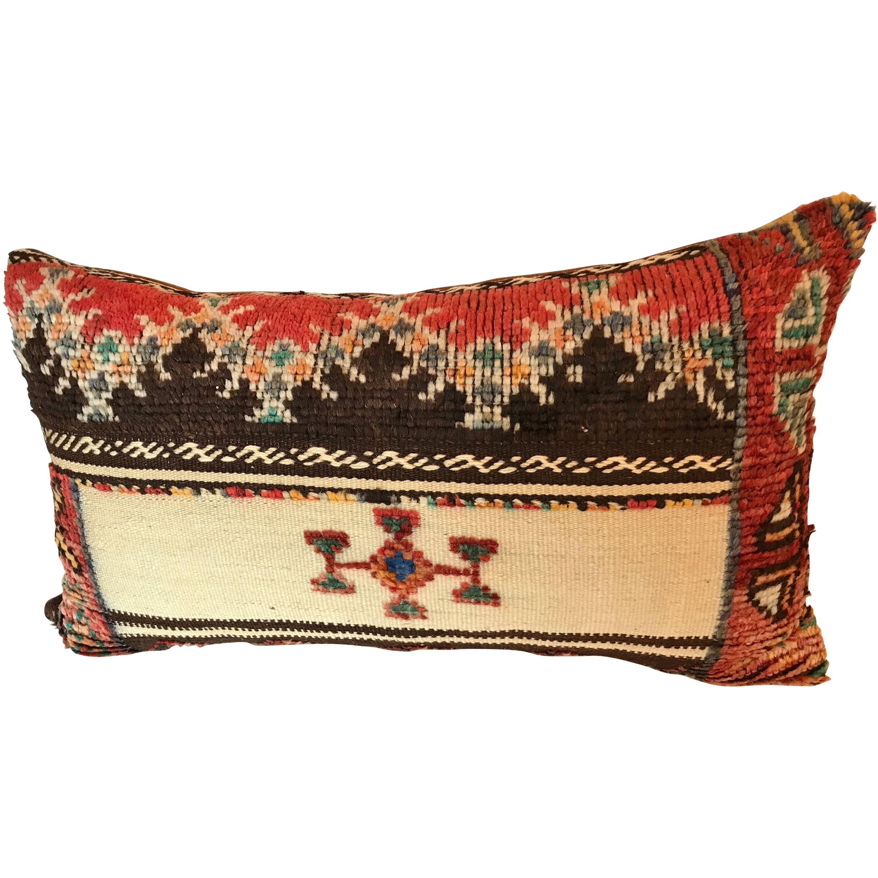 Custom Pillow cut from a Vintage Moroccan Hand Loomed Wool Berber Rug For Sale