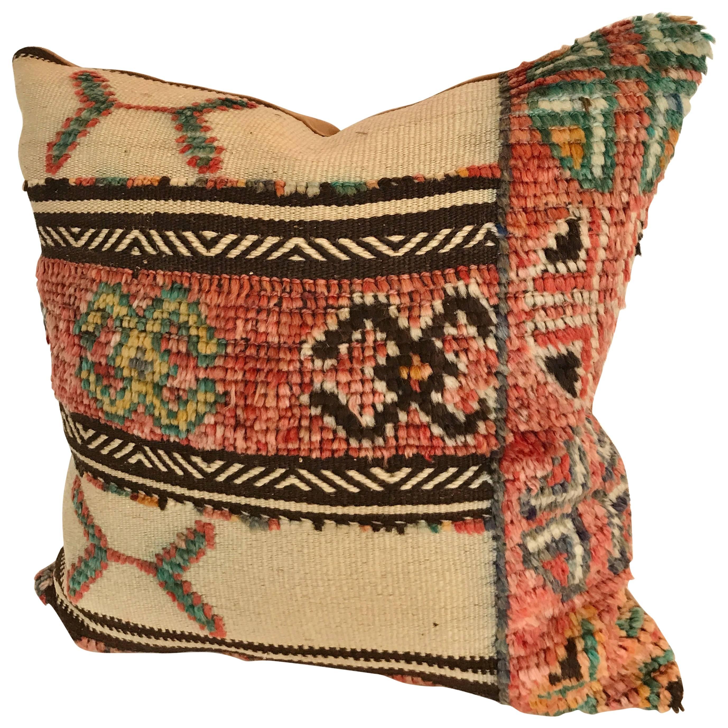 Custom Pillow cut from a Vintage Moroccan Hand Loomed Wool Berber Rug For Sale