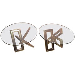 Retro Interesting Pair 1970s Brass Geometric Modern Side Table Mid-Century Modern