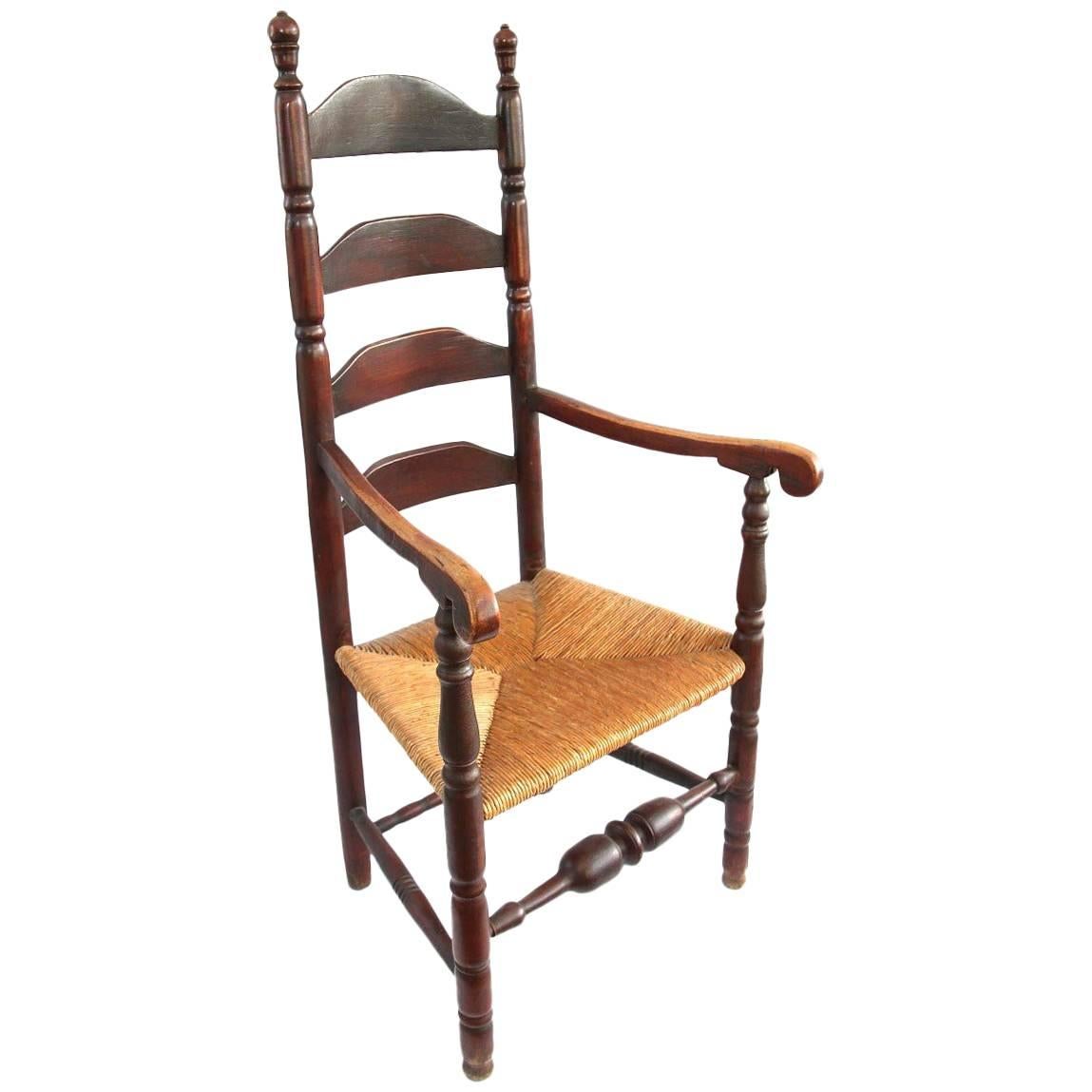18th Century Coastal Connecticut Ladderback Chair in Original Red Paint For Sale