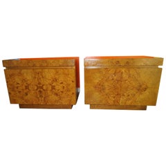 Gorgeous Pair of Burl Olive Wood Midcentury Nightstands by Roland Carter, Lane